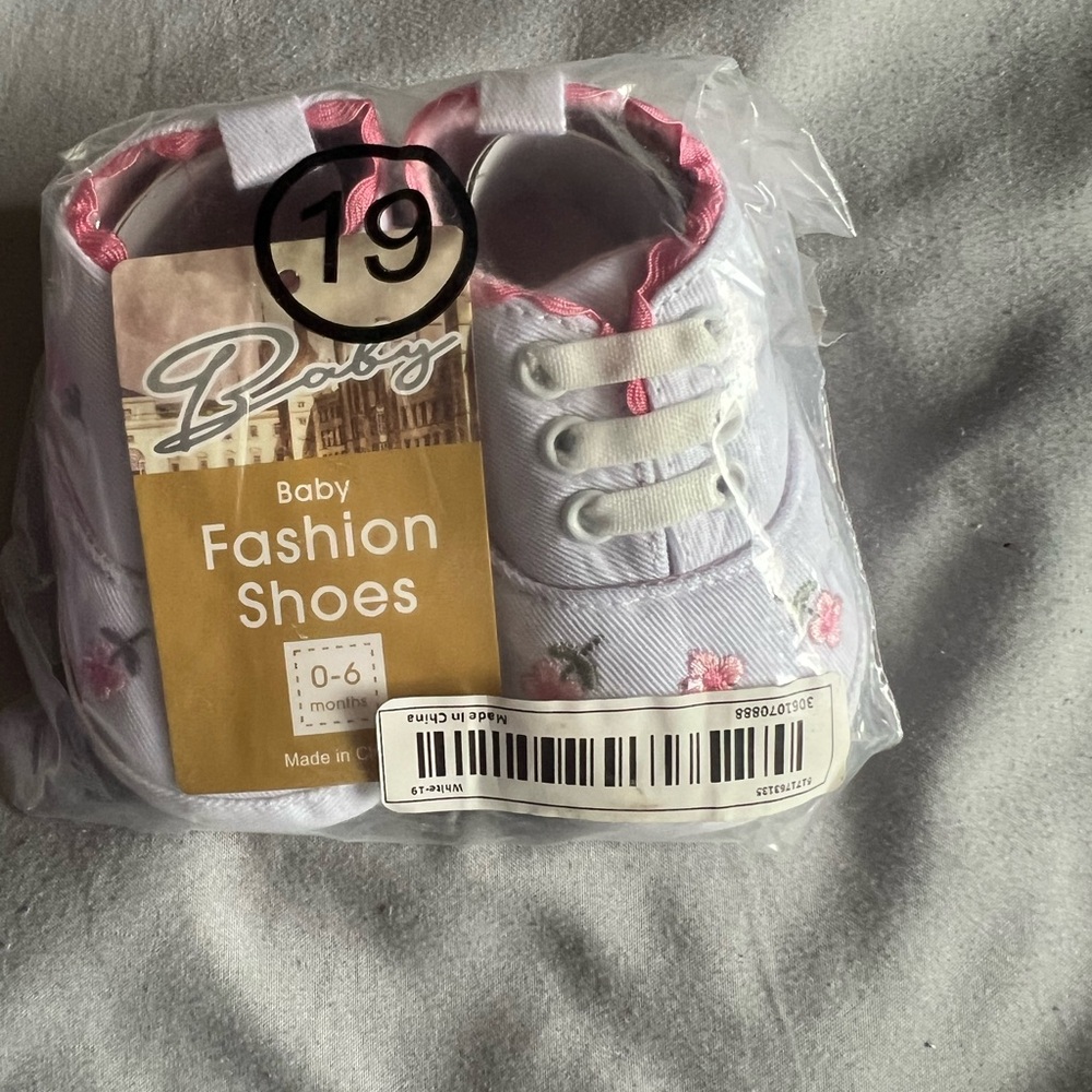 White and Pink Baby Walker Shoes with Flamingo Print